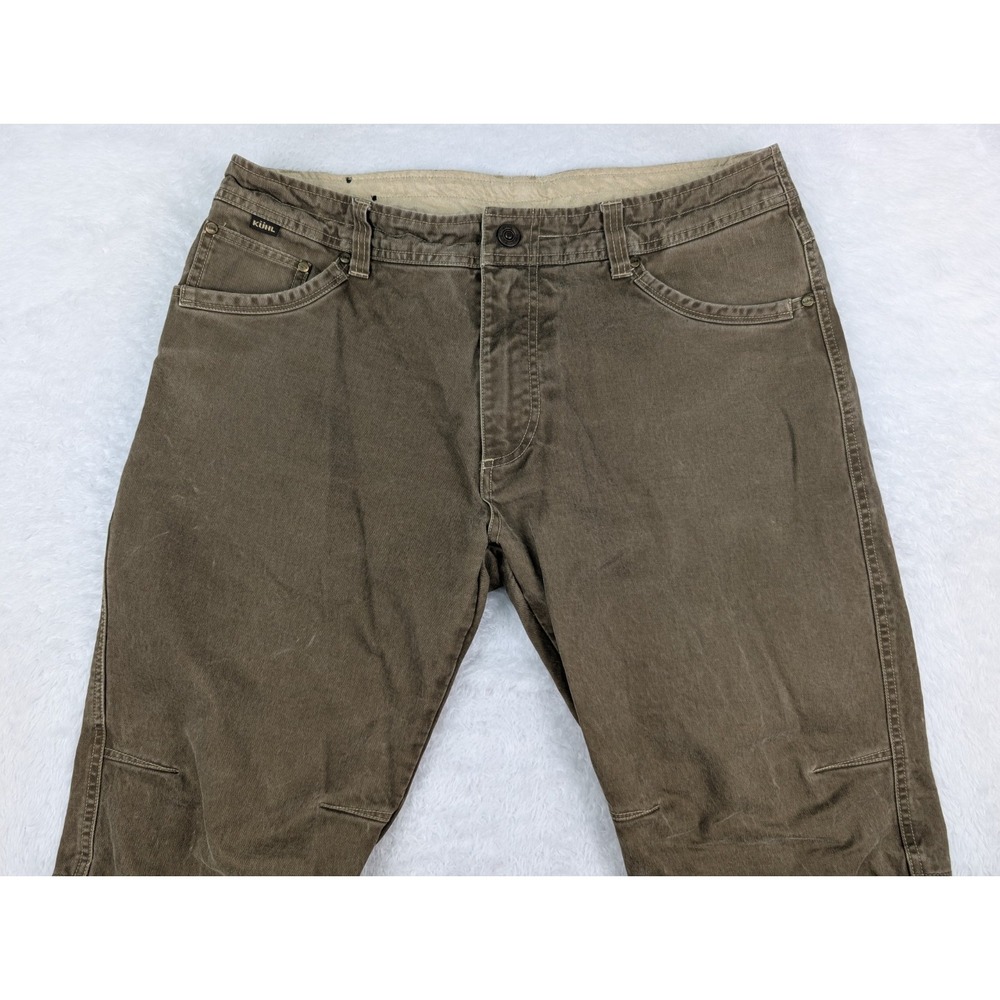 Kuhl Hot Rydr Pants Men's 36x30 Flannel Lined Brown Vintage Patina Dye Work 5113 - Picture 3 of 16
